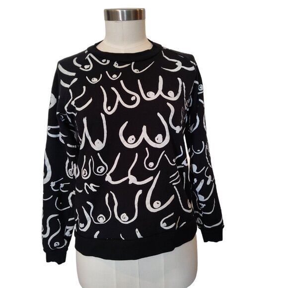 Gravel & Gold Women's Boobs Graphic Print Sweatshirt in Black Small - Picture 2 of 7